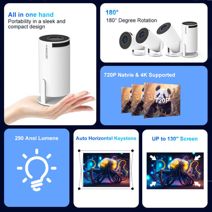 HY300 PRO 4K Projector with Android 11, Dual Wi-Fi 6, 290 ANSI Lumens, Allwinner H713, Bluetooth 5.0, 1080P and 1280*720P Home and Outdoor Cinema Projector