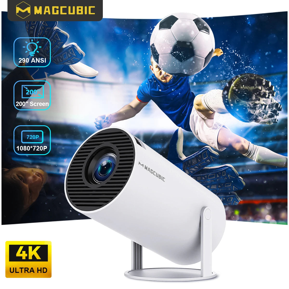 HY300 PRO 4K Projector with Android 11, Dual Wi-Fi 6, 290 ANSI Lumens, Allwinner H713, Bluetooth 5.0, 1080P and 1280*720P Home and Outdoor Cinema Projector